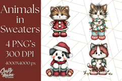 Christmas Animal Clipart, Festive Animals in Holiday Outfits Product Image 1