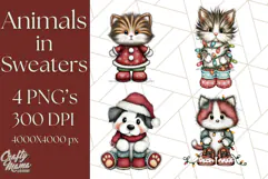 Christmas Animal Clipart, Festive Animals in Holiday Outfits Product Image 1