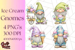 Ice Cream Gnome Clipart PNG Summer Dessert Art, Summer Gnome Product Image 1