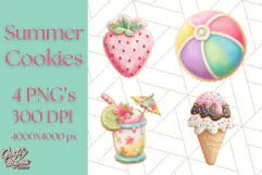 Summer Iced Cookie Clipart PNG, Cute Tropical Cookies Product Image 1