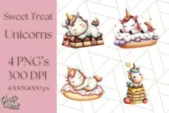 Cute Dessert Unicorn PNG Clipart with Cupcakes & Candies Product Image 1