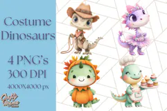 Dinosaur Costume Clipart, Cute Dinos in Halloween Outfits Product Image 1