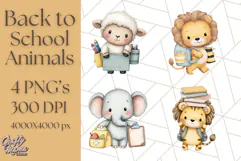 Cute Back to School Animals PNG Clipart with Books & Bags Product Image 1