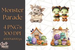 Halloween Costume Parade Clipart PNG with Monsters Clip Art Product Image 1