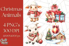 Vintage Christmas Clipart PNG, Cute Animals Holiday Elements Product Image 1