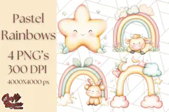 Pastel Plushie Rainbow Clipart PNG, Nursery Baby Animals Png Product Image 1