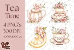 Pastel Tea Clip Art PNG with Sweets and Floral Accents Png Product Image 1
