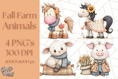 Fall Farm Animal Clipart, Autumn Barnyard PNG Illustrations Product Image 1