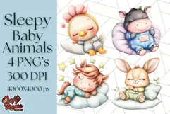 Sleeping Baby Animals PNG, Cozy Pajama Bedtime Clipart Png Product Image 1