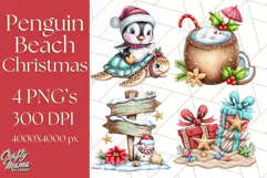 Christmas Penguins The Beach Clipart PNG, Tropical Holiday Product Image 1