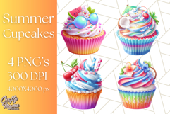 Bright Summer Cupcake PNG Clipart, Colorful Cupcakes Product Image 1