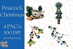 Peacock Christmas Clipart in Jewel Tones, Christmas Png Product Image 1