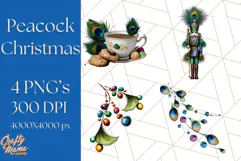 Peacock Christmas Clipart in Jewel Tones, Christmas Png Product Image 1