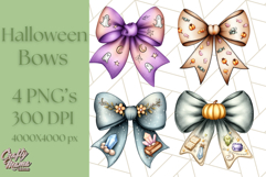 Muted Halloween Bow Clipart, Fall Ribbon PNG Autumn Hair Bow Product Image 1