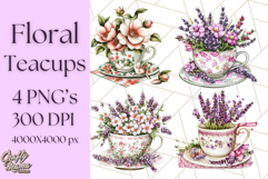 Vintage Floral Teacup Clipart PNG, Blooming Teacups Clip Art Product Image 1