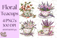 Vintage Floral Teacup Clipart PNG, Blooming Teacups Clip Art Product Image 1