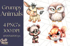 Adorable Angry Animals Clipart PNG, Cute Moody Faces Png Product Image 1