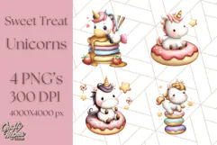 Cute Dessert Unicorn PNG Clipart with Cupcakes & Candies Product Image 1