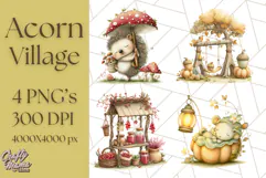 Acorn Village Clipart PNG, Fall Animal Png Product Image 1