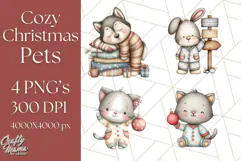 Christmas Pets in Pajamas Clipart PNG, Christmas Png Clipart Product Image 1