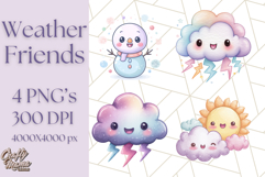 Kawaii Weather Clipart PNG, Cute Pastel Weather Icons Product Image 1