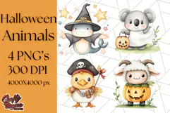 Halloween Animal Costumes PNG, Cute Spooky Animals Clipart Product Image 1