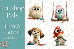 Pet Shop Clipart, Cute Big Eyed Animals, Kawaii Pets PNG Product Image 1