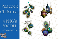 Peacock Christmas Clipart in Jewel Tones, Christmas Png Product Image 1