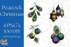 Peacock Christmas Clipart in Jewel Tones, Christmas Png Product Image 1