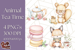 Tea Time Animal Clipart PNG Woodland Forest, Cottagecore Png Product Image 1