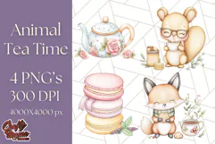 Tea Time Animal Clipart PNG Woodland Forest, Cottagecore Png Product Image 1