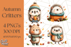 Cozy Autumn Animal Clipart, Fall Forest Critters PNG Product Image 1