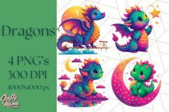 Cute Fantasy Dragon Clipart PNG, Bold Baby Dragon Clip Art Product Image 1