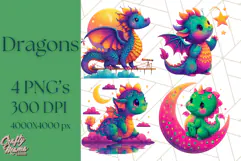 Cute Fantasy Dragon Clipart PNG, Bold Baby Dragon Clip Art Product Image 1