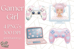 Pastel Gamer Girl Clipart PNG, Kawaii Gaming Elements Product Image 1