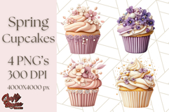 Cupcake Clipart with Florals and Pastel Frosting Png, Spring Product Image 1