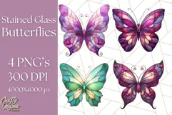 Stained Glass Butterfly PNG Colorful Clipart for Sublimation Product Image 1