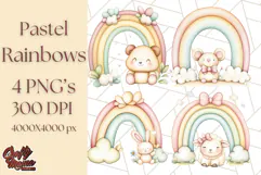Pastel Plushie Rainbow Clipart PNG, Nursery Baby Animals Png Product Image 1