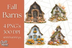 Fall Barn Clipart PNG With Pumpkins and Flowers, Autumn Png Product Image 1