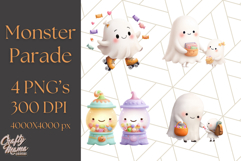 Halloween Costume Parade Clipart PNG with Monsters Clip Art Product Image 1