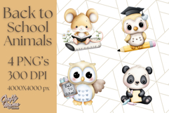 Cute Back to School Animals PNG Clipart with Books &amp; Bags Product Image 1
