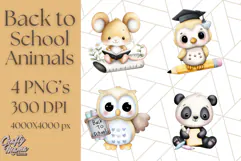 Cute Back to School Animals PNG Clipart with Books & Bags Product Image 1