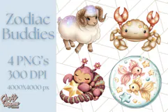 Zodiac Buddies Clipart PNG, Cute Astrology Clip Art Product Image 1
