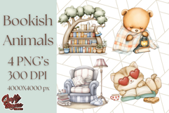 Bookish Animals PNG Clipart with Cozy Reading Elements Product Image 1