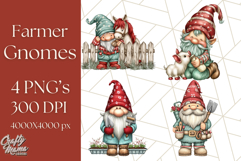 Farmer Gnome Clipart, Cute Farm Gnomes PNG Illustrations Product Image 1
