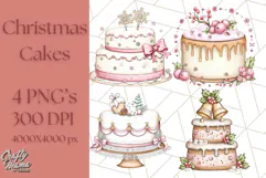 Christmas Cake Clipart PNG, Cottagecore Holiday Desserts Product Image 1