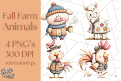Fall Farm Animal Clipart, Autumn Barnyard PNG Illustrations Product Image 1