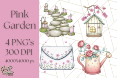 Pink Cottagecore Garden PNG Clipart, Vintage Floral Art Product Image 1