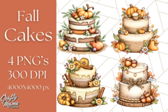 Fall Cake Clipart PNG, Autumn Cakes With Pumpkins Product Image 1