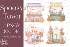 Pastel Halloween Town PNG Clipart, Spooky Shops &amp; Homes Png Product Image 1